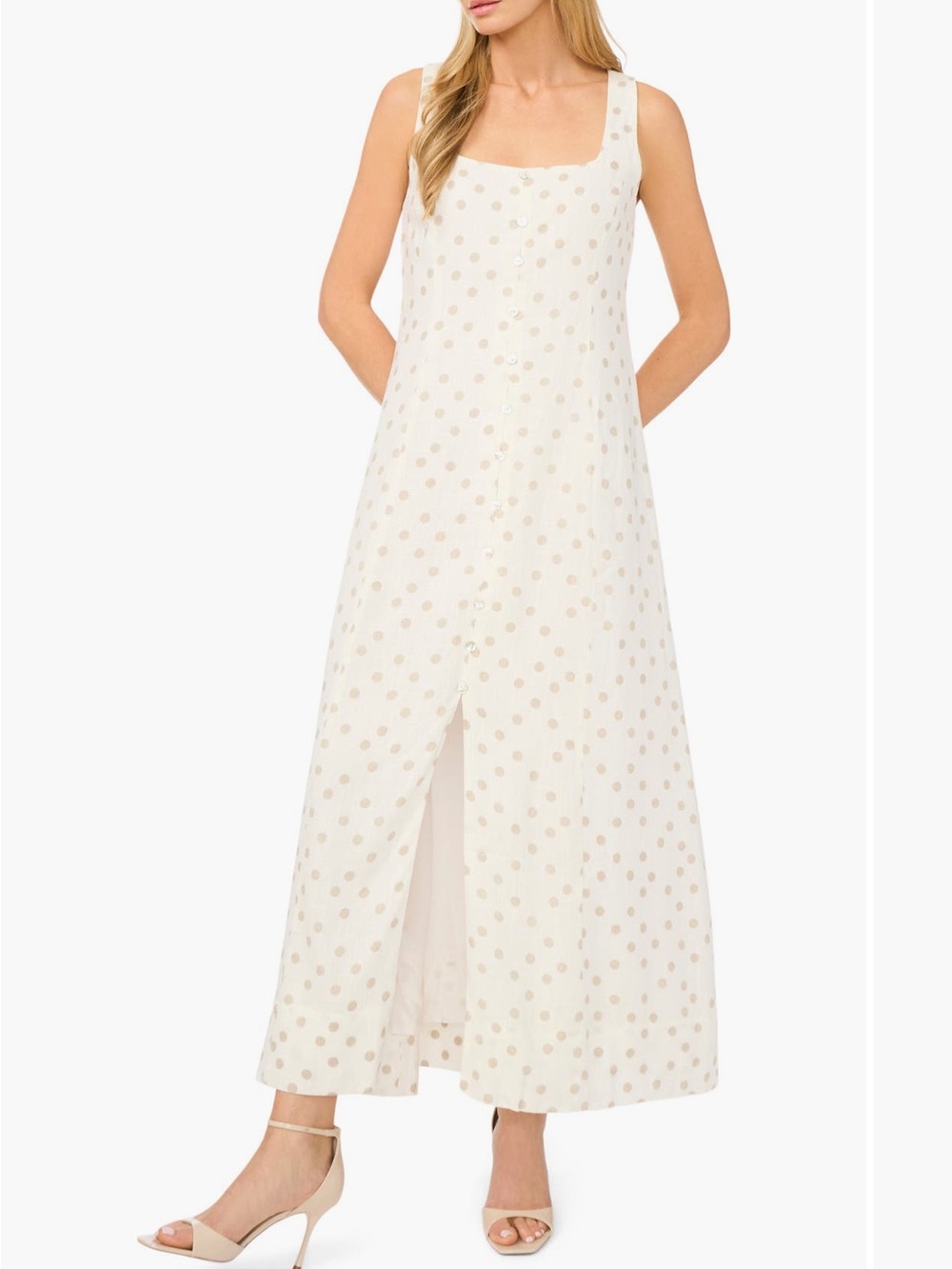 Halogen Polka Dot Sleeveless Maxi Dress Ivory Beige Size XL NWT